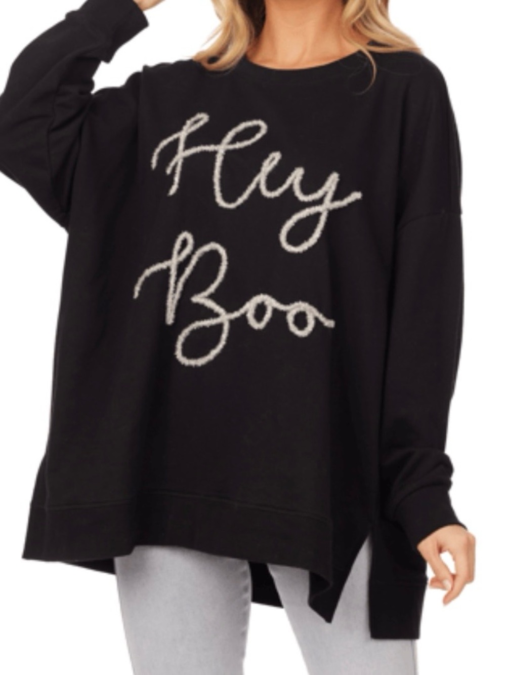 Mud Pie Black 'Hey Boo' Crewneck Sweater